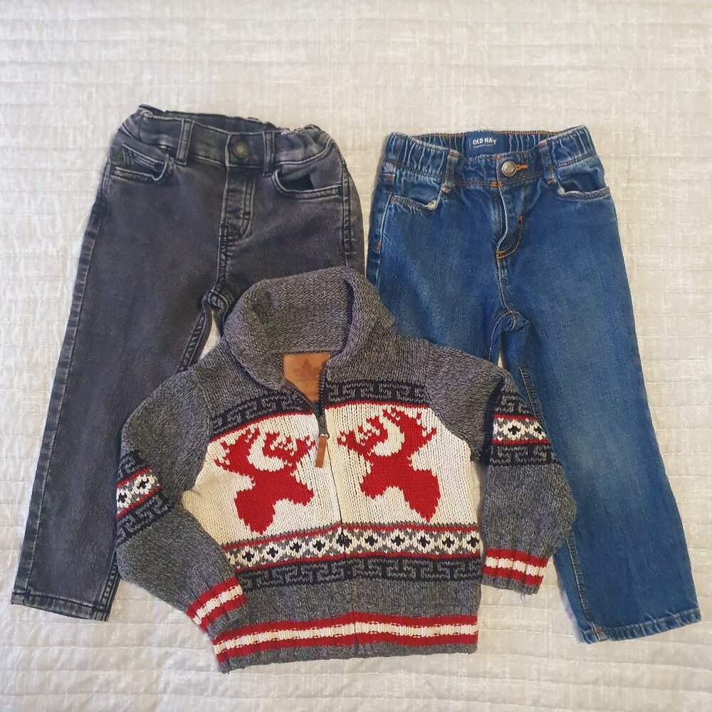 Boys Bundle Denim Jeans Zip-up Sweater Size 3T